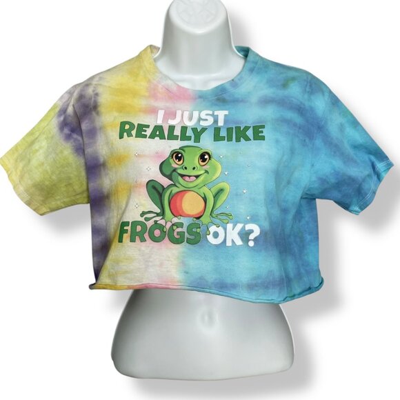 I Just Really Like Frogs Ok? Crop Top T-Shirt Tie-Dye XL Child Girls Graphic Tee - Picture 1 of 13